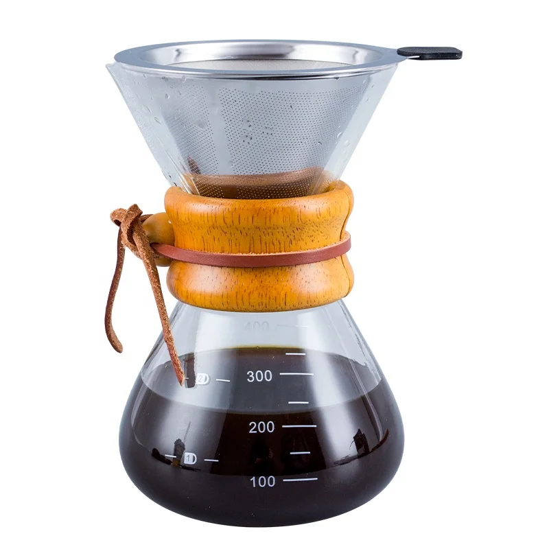 

400ML Manual Coffee Dripper Brewer Pour Over Glass Coffee maker with Real Wood Sleeve