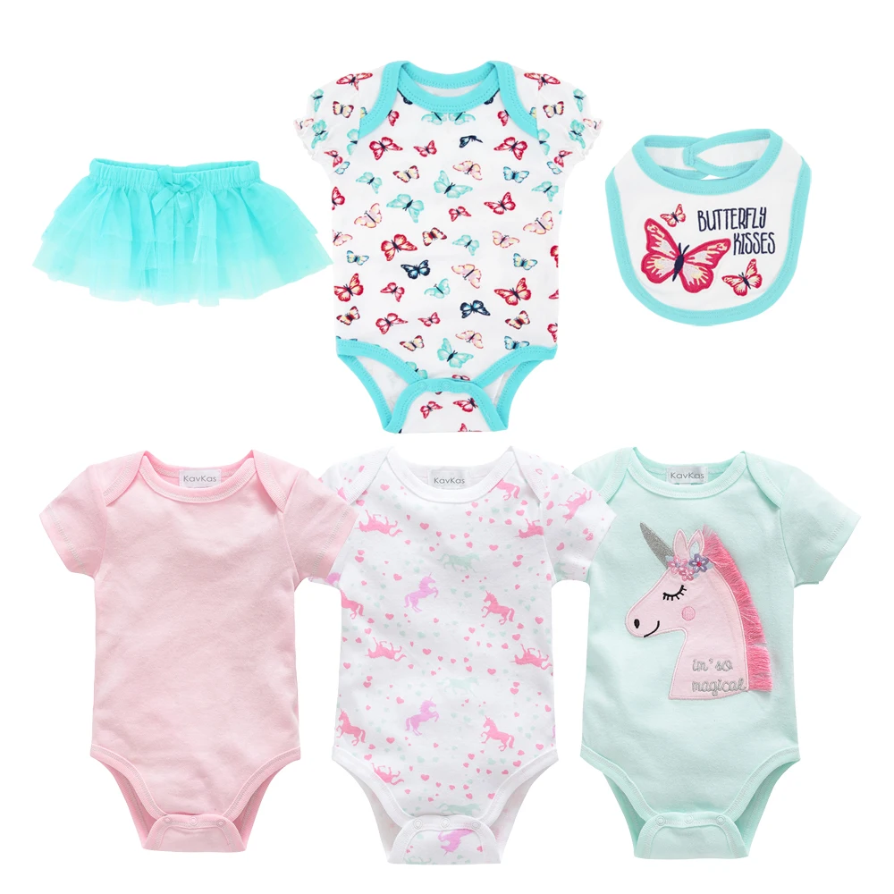 

Wholesale 6pcs/set Fashion Cotton Jumpsuit Little Girls Romper Baby Bodysuit set for Newborn Baby, As pictures