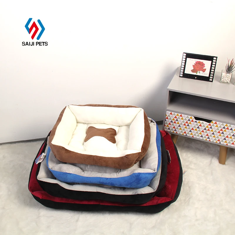 

Saiji wholesale multicolor bone embroidery washable breathable plush cat pet bed for dog, Color, customized color