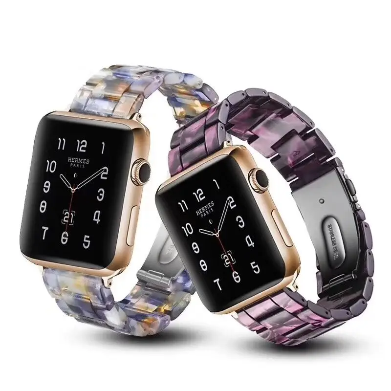 

Resin leopard marbling Watch strap for apple watch 6 5 4 band 42mm 38mm correa transparent watch band for apple