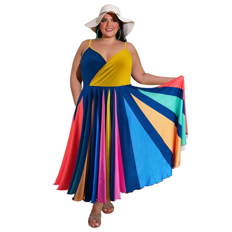 

Sexy Bohemian style Beach Long Dress Women Spring Plus Size Party Dresses, Rainbow colors