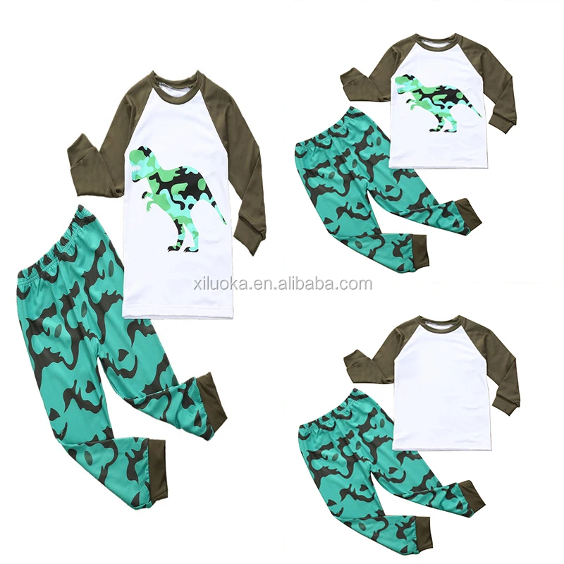 

Children's Suit Long-sleeved Cartoon Dinosaur Print Stitching T-shirt Pants Baby Suit Home Service, Picture