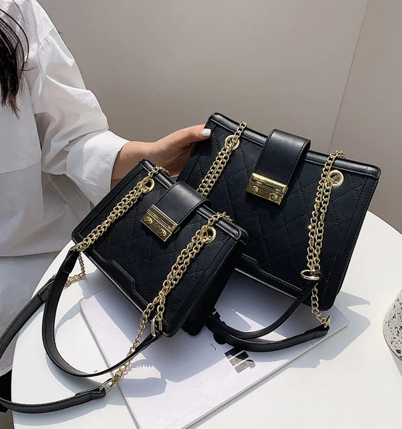 

Rhombus elegant lady lock tote bags square mommy and me purses and handbags, 2 colors