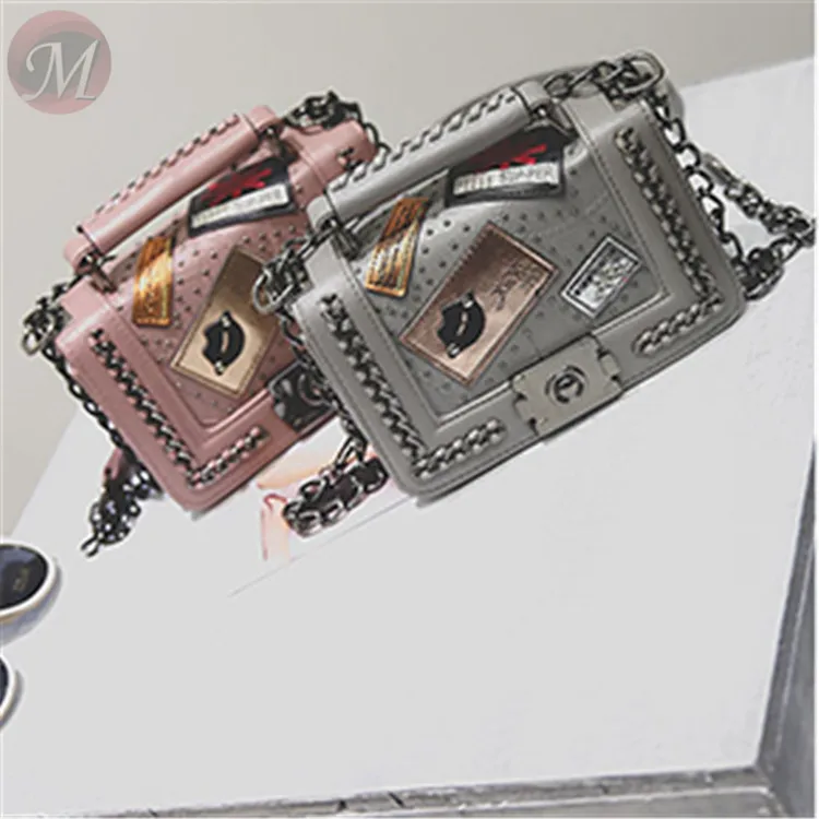 0270402 Hot sale 2020 PU women crossbody bag hotselling patches chains handbag square tote bag for women