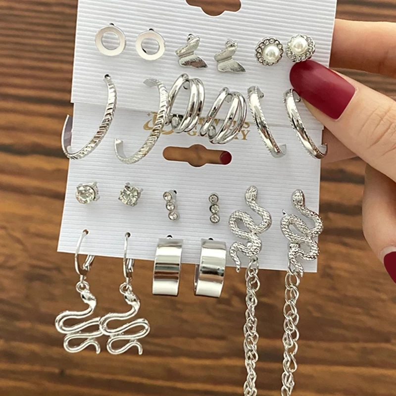 

2022 Vintage Gold Silver Color Metal Chain Hoop Earrings Set For Women Fashion Pearl Circle Hoop Earrings Trend Jewelry