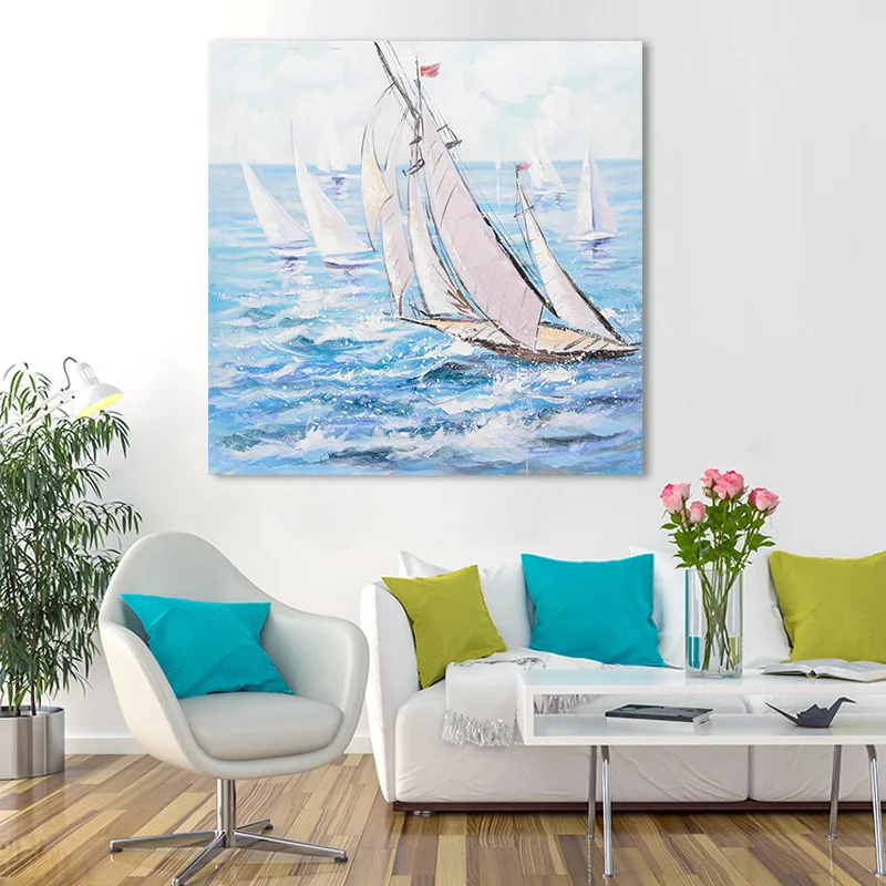 Sailing Boat On The Ocean Wall Art Decor Modern With Wall Art Canvas ...