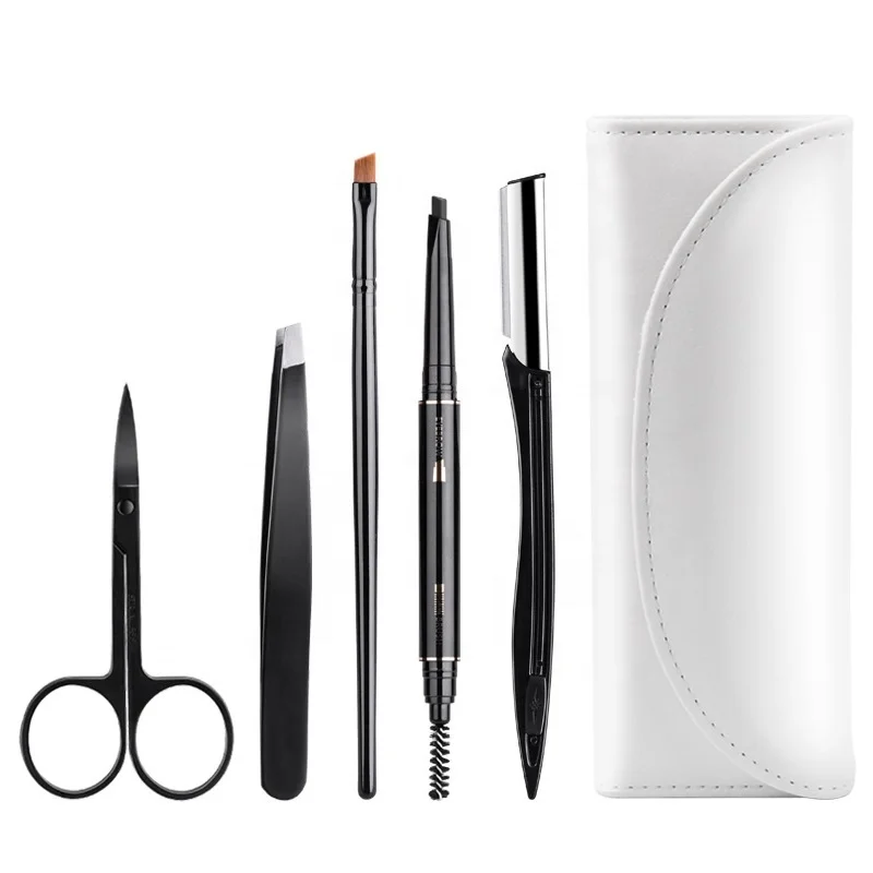 

5pcs Eyebrow Shaping Trimming Set White Makeup Tool Set Eyebrow trimmer Razor Eyelash tweezers scissors brush pencil Eyebrow