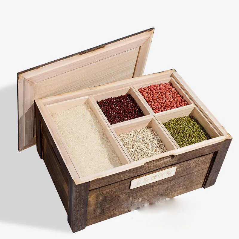 Multigrain Rice Storage Box Solid Wood Divided Grid Rice Box Multi