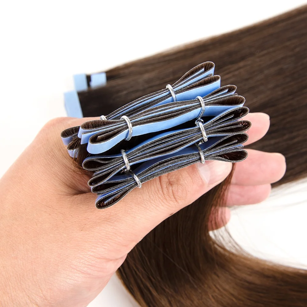 

Natural dark brown PU skin weft seamless hair extensions Russian hair ponytail salon quality skin weft tape hair extensions