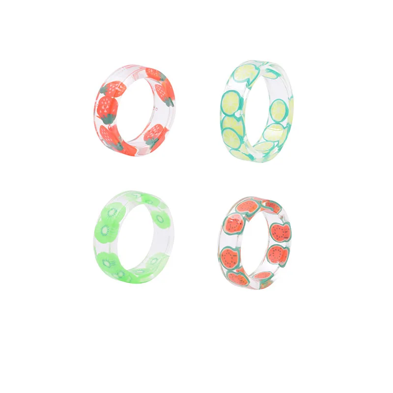 

Colorful Transparent Acrylic Resin Rings Women Fruit Design Jelly ring