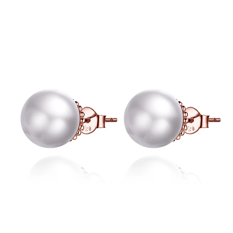 

Fashion Elegant Big Pearl Design Rose Gold Sterling Silver Stud Earrings For Ladies