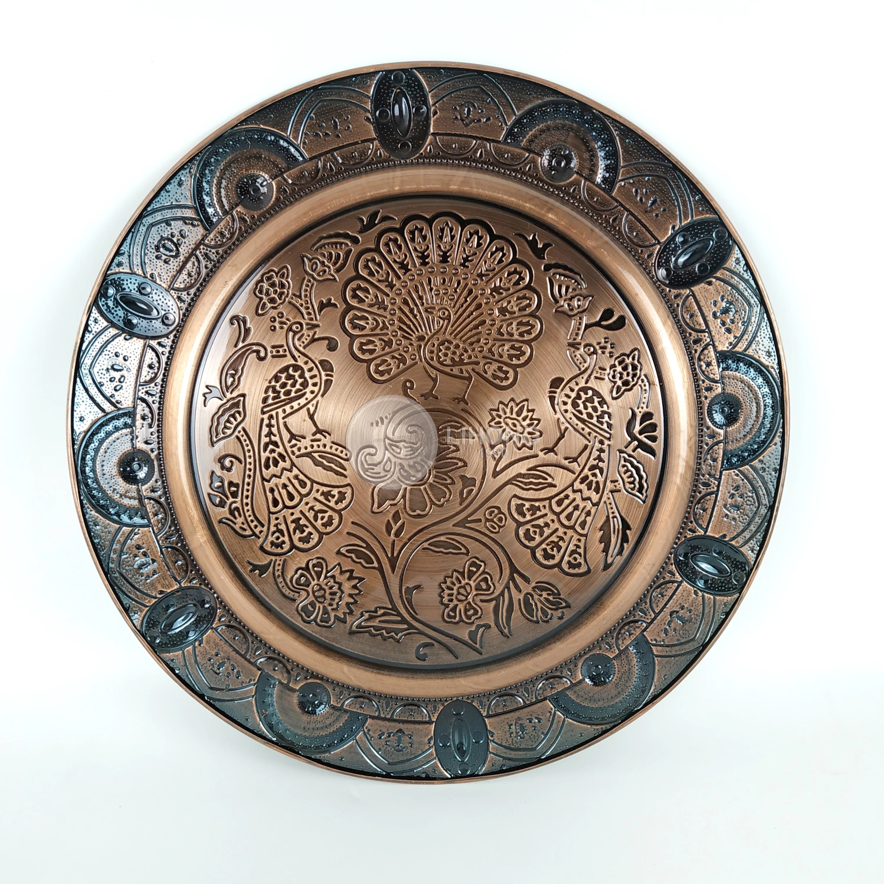 Wholesale stainless steel india underplate 12inch copper metal wedding plate decoration 