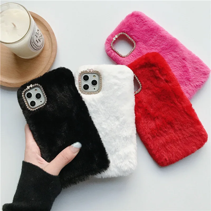 

Women Luxury Fluffy Fur Phone Case for IPhone 13 11 Pro Max X XR XS Max 7 8 Plus 12 Pro Mini Warm Furry Shockproof Soft Cover