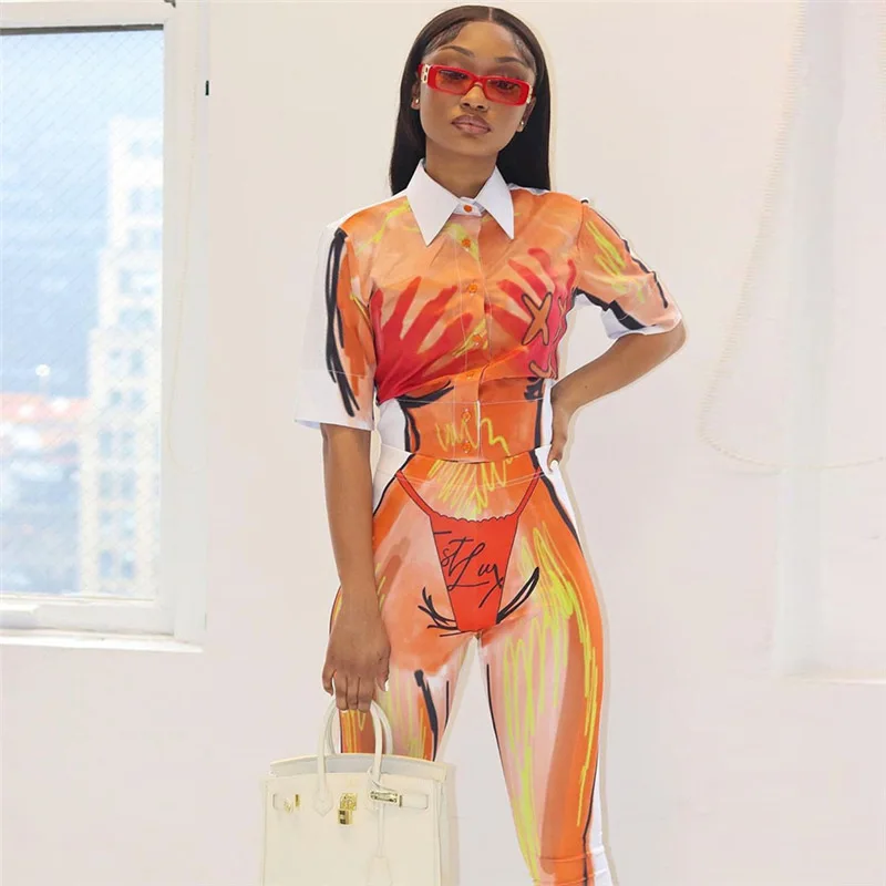 

New Style Printed Slim Fashion Casual Fitness Summer Matching Set Two Piece Pants Set Sexy 2 Piece Set Women