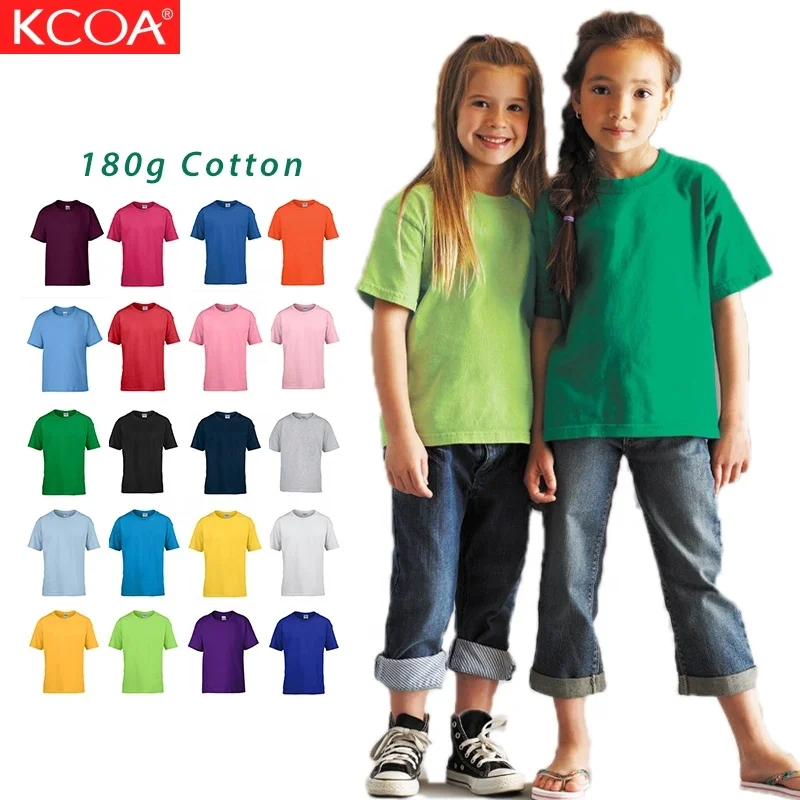 

Wholesale Summer Custom Print Kids Soild Color Plain T Shirt For Kids With Cartoons, 20 colors or custom colors