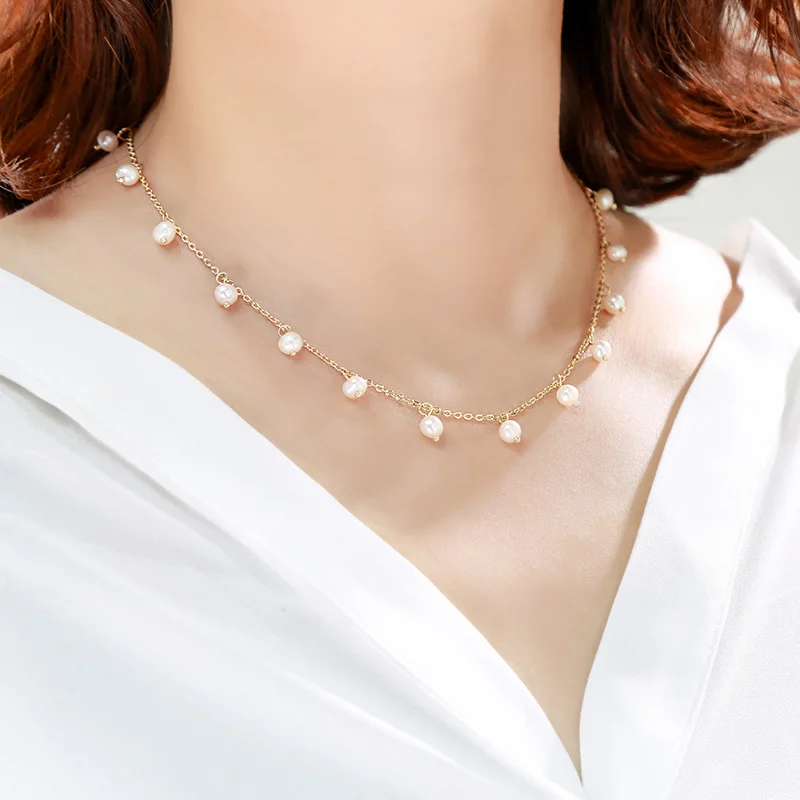 

x0219 2021 Handmade Real Natural Freshwater Fresh Water Pearl Necklace Beaded Choker Jewelry Dainty Collar De Mujer Joyas Perla