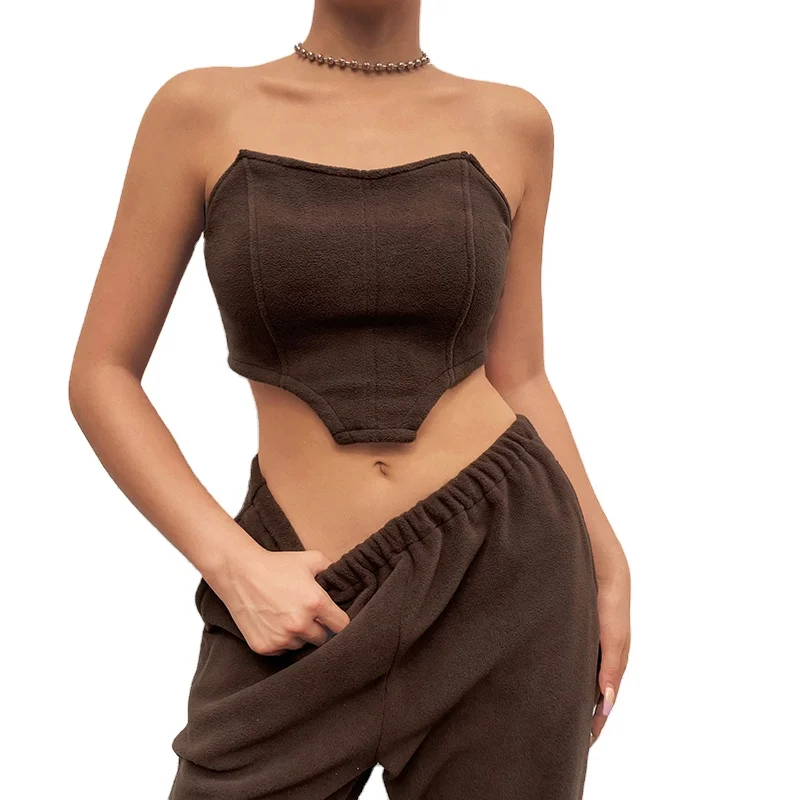 

sexy 2 piece set women tank top short set Solid color irregular Tube top elastic waist ankle-tied sweater pants suit, Picture color