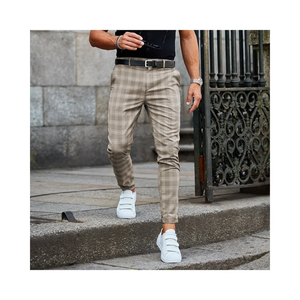 

DFG HOT 2021 New Mens Trousers Skinny Pants Casual Pant Plaid Chinos Slim Fit Stretch Trousers Men