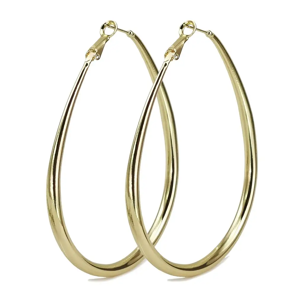 

HANSIDON 2021 Oval Large Hoop Earrings For Women Statement Indian Jewelry Big Earrings Bohemian Party Gift Accessories Jewelry, Gold,silver