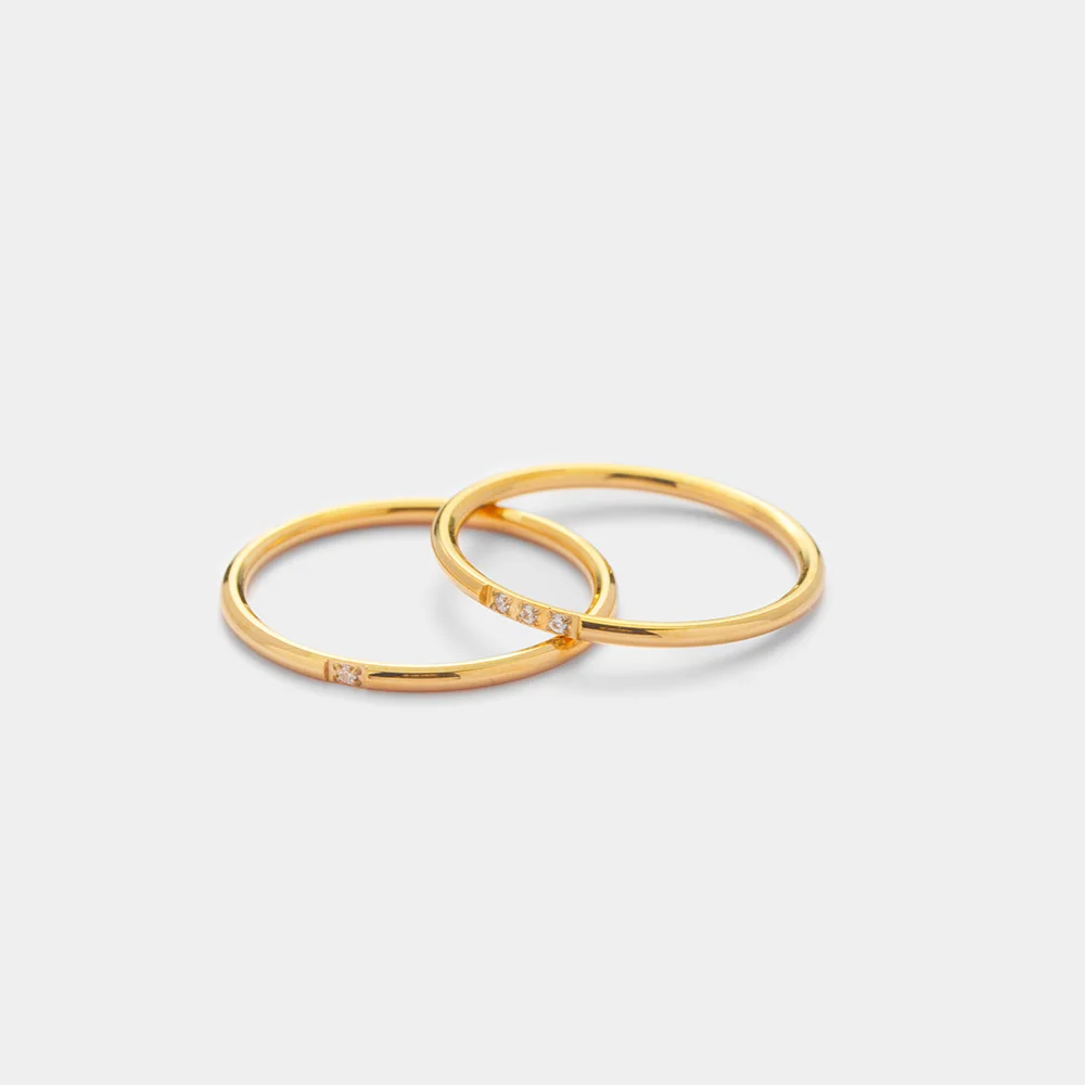 YF2724 Fashion Jewelry Cubic Zirconia Ring Minimalist Stainless Steel Stackable Zircon Ring 18K Gold Plated Couple Trendy