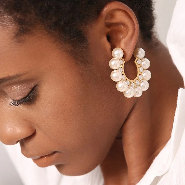 Fashion Jewelry Pearl Hoop Earrings For Women Gold Color Round Earring Big Circle Hoops Earings Pendientes Aros  Wholesale 1094
