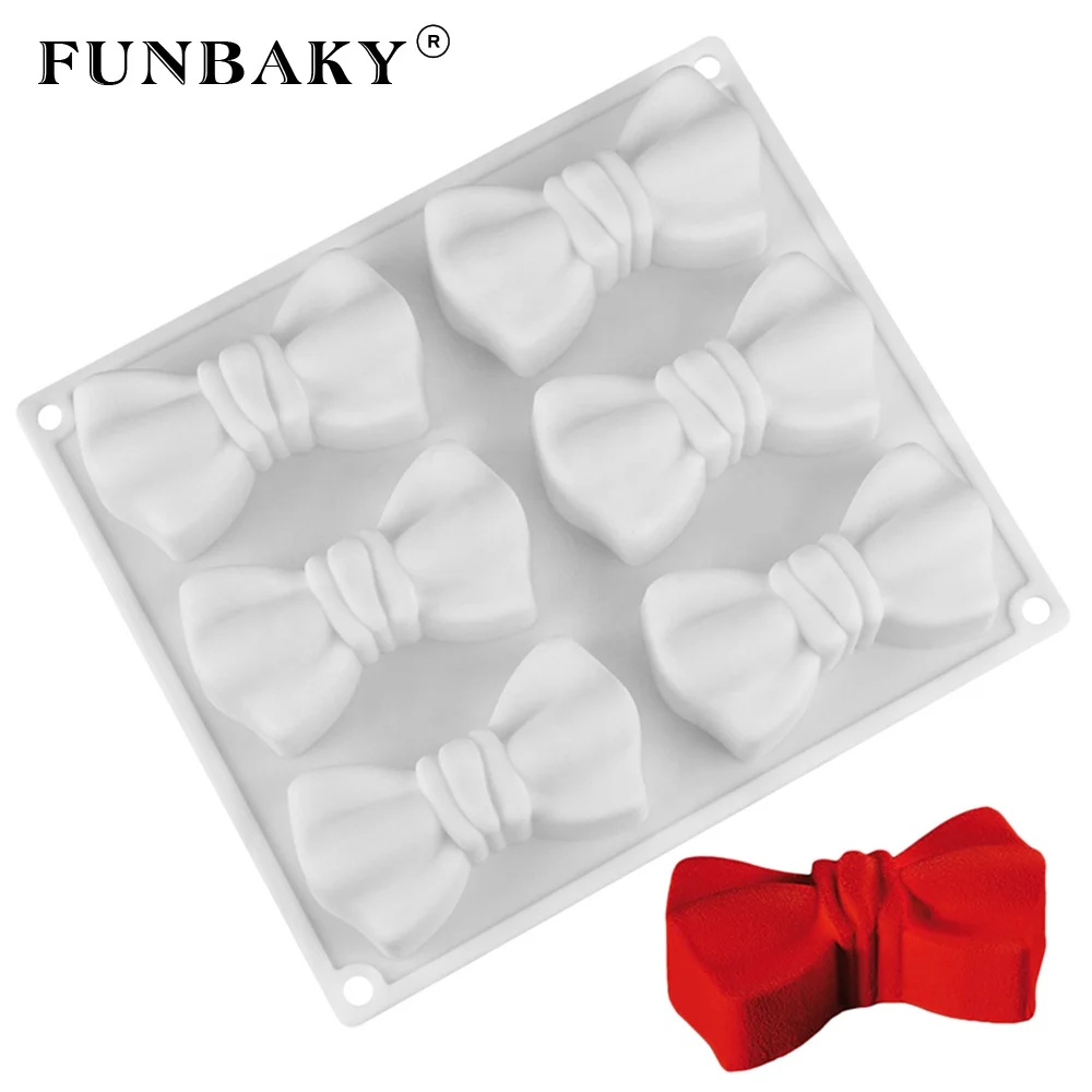 

FUNBAKY 6 cavity cake silicone mold bowknot shape biscuit cookies silicone mold cake decorating baking tools, Customized color