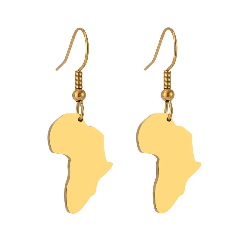 

wholesale Customize logo stainless steel earrings 18K gold plated Africa map pendant earrings for woman