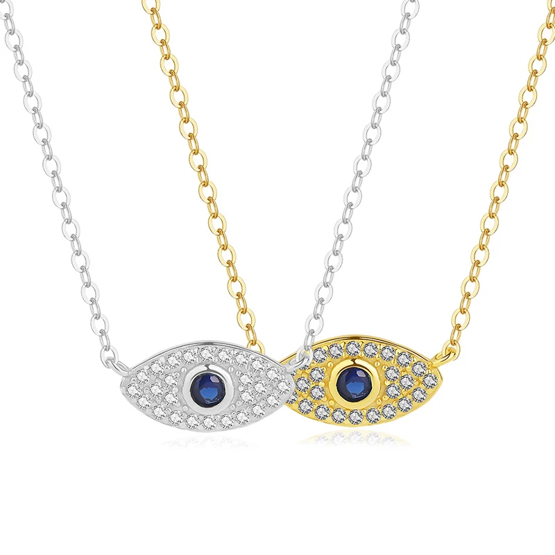 

Hot Trendy Eye Charm necklace 925 Sterling Silver Gold Plated blue Zircon Dainty Evil Eye Pendant Necklace 18K women