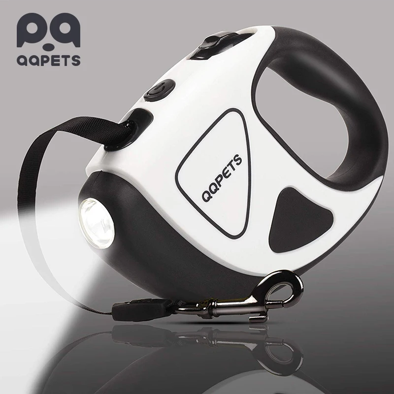 

QQpets Retractable Dog Leash with Bright LED Flashlight Factory Custom Logo Walking Leashes Pet Automatic Durable Dog Leash Lead, Black and white,colorful