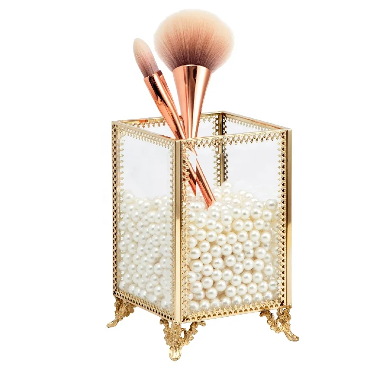 

Toughened glass vintage brush holder cosmetic storage makeup organizer
