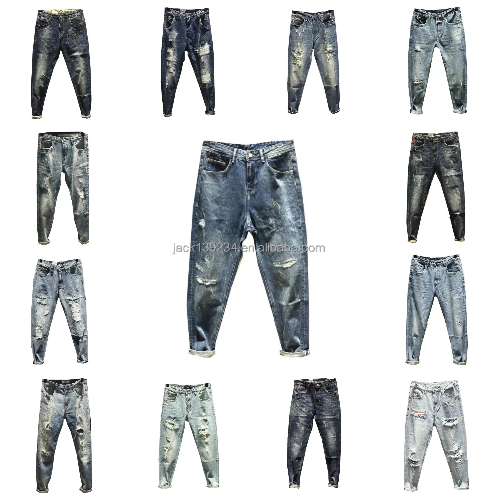 

Men Ripped Skinny Biker Jeans Destroyed Hole Taped Slim Fit Denim Scratched High Quality Jean Men's Jeans Trousers