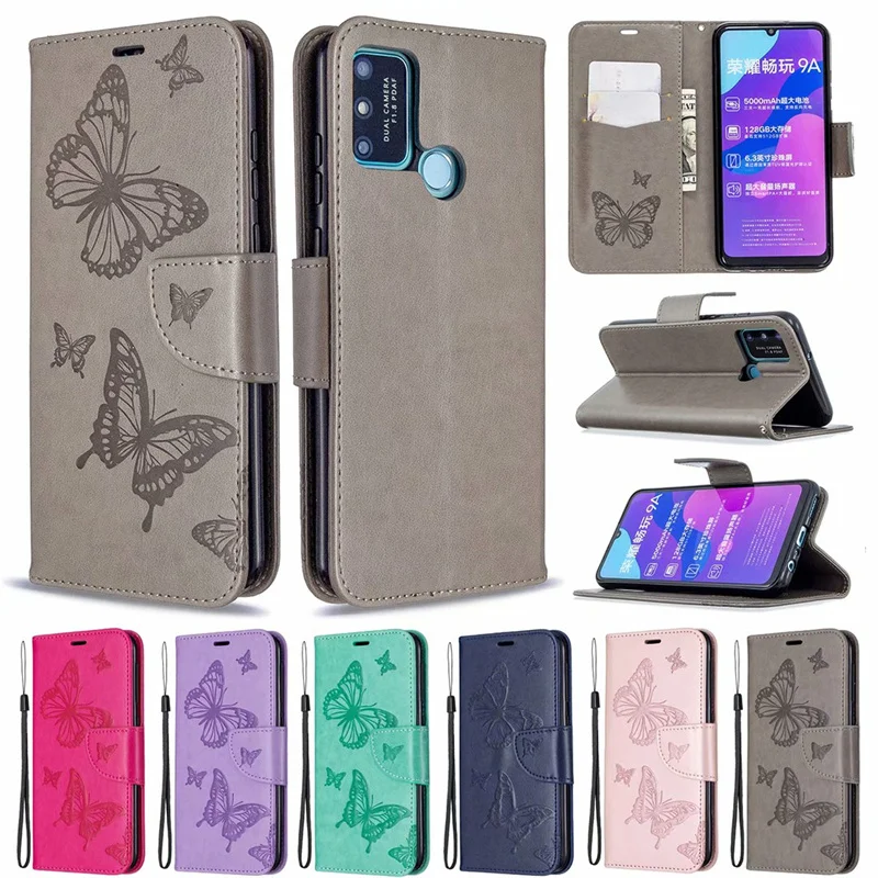 

Imprint Embossed butterfly Lace Flower Cover Magnet Card Holder Leather Wallet Case For Honor 50 Pro Magic3 Pro plus Play 20 5T, 6 colors
