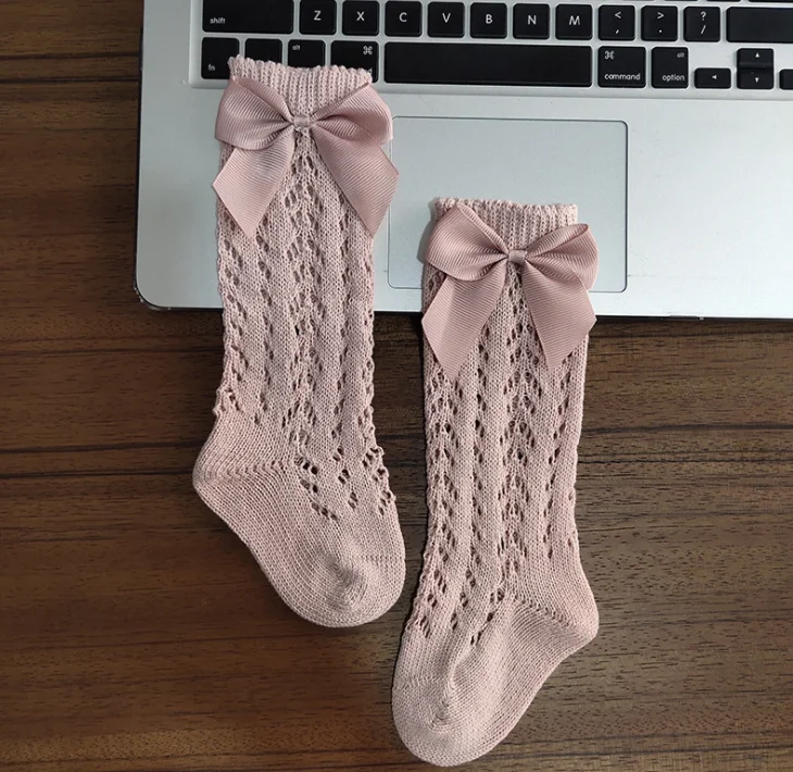 

Baby Girls Knee High Socks Big Bow Spanish Style Princess Summer Socks Mesh Breathable Cotton Long Tube socks for Kids Gift, 5 colors