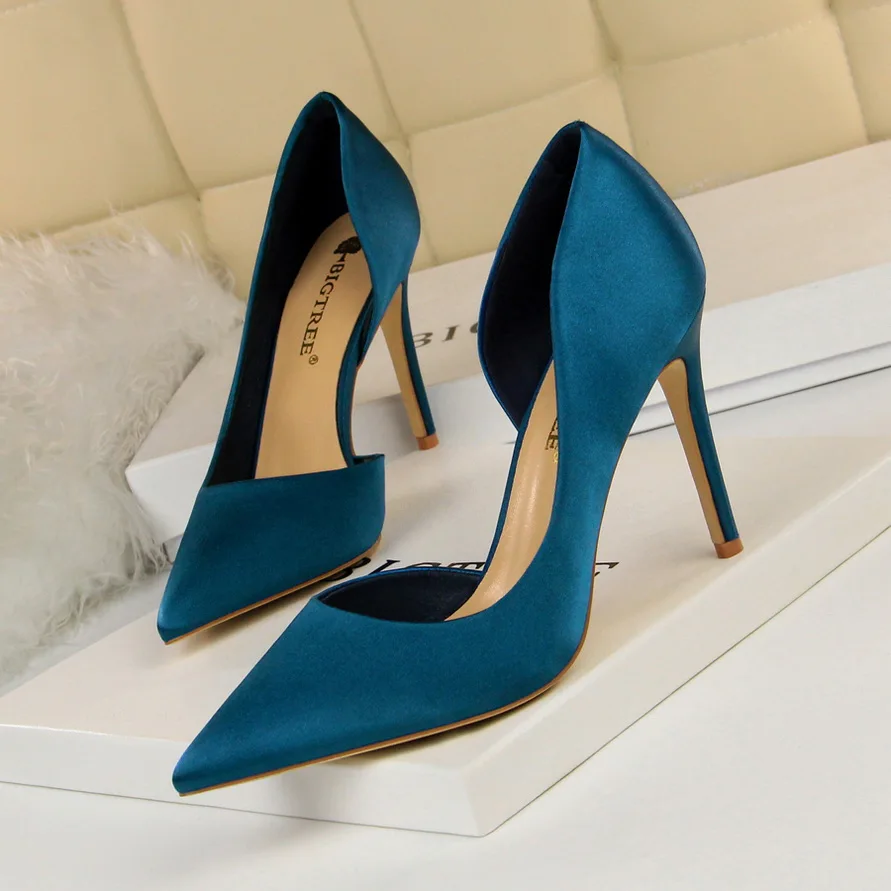 

Silk Fashion Wholesale Pointed Pumps Stiletto High Women Royal Blue Heels, Red, green, black, blue, wine, silver, pink