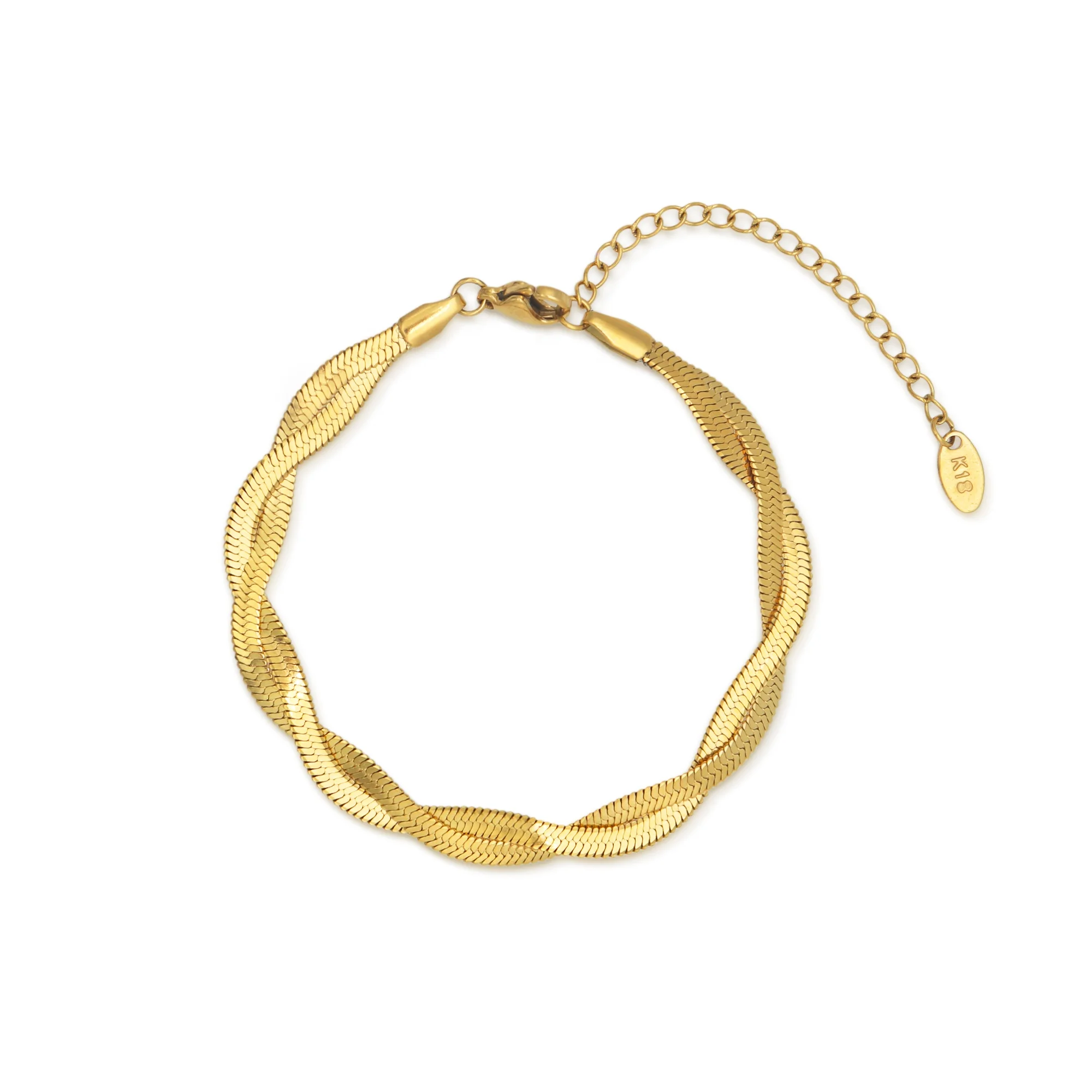 

Chris April in stock fashion jewelry PVD gold plated 316L stainless steel twisting herringbone chain bracelet