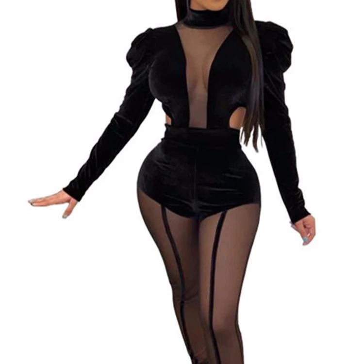 Fashion Trend 2020 Long Sleeve Velvet Jumpsuit Women
