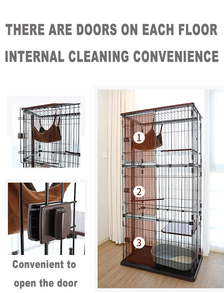 Luxury Indoor Wooden Big Breeding Diy Cat Cage Cat Show Condo 3 Layer