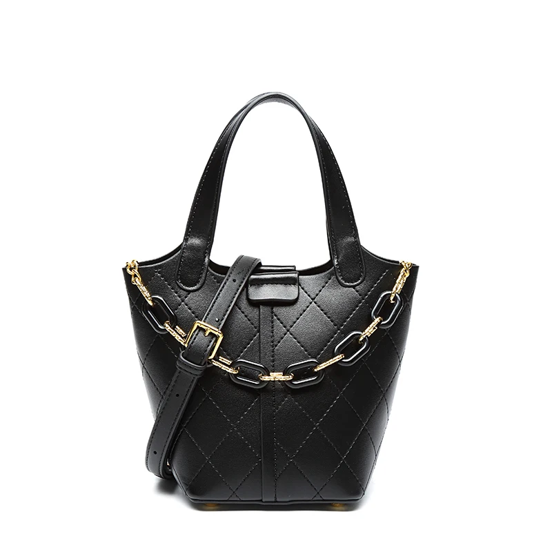 

High Quality Handbags for Women Faux Leather ladies Bucket small hand bag women office cross body quilted bag with Chain, 2 colors