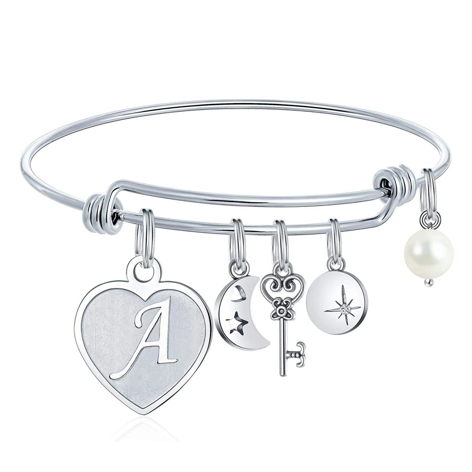 

hot sell Initial Charm Bracelets for Women Gifts - Engraved 26 Letters Initial Charms Bracelet Stainless Steel Bangle Bracelet