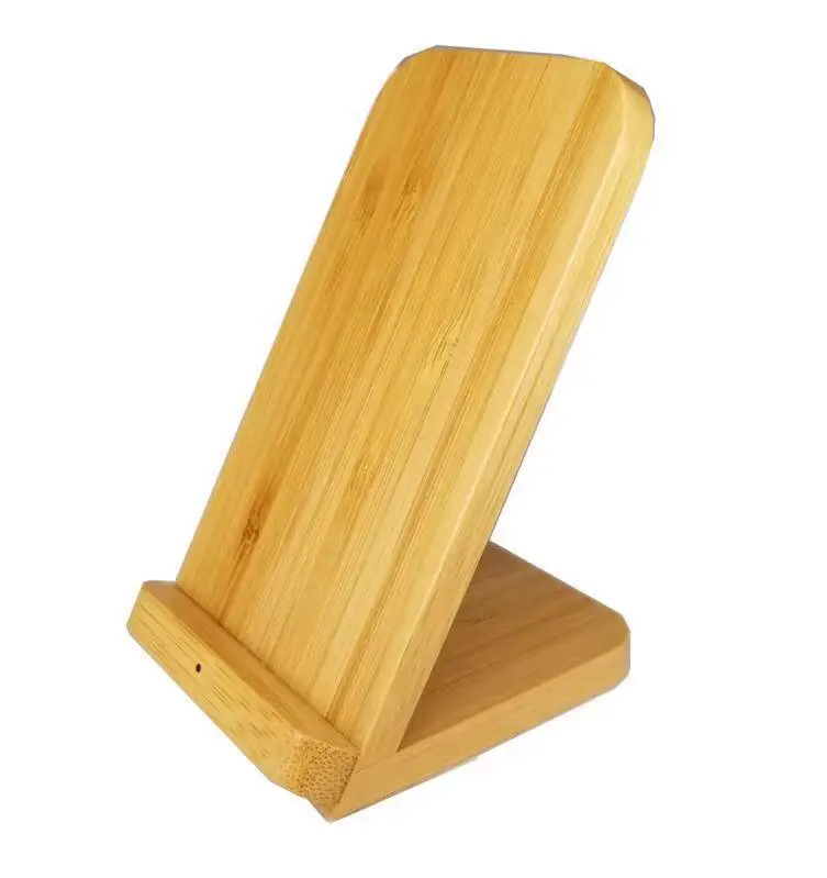 

Eco-friendly Bamboo Wood Wireless Charger 2 in 1 QI 10W Fast Charging Double Coil Phone Vertical Stand Holder Wireless Charger