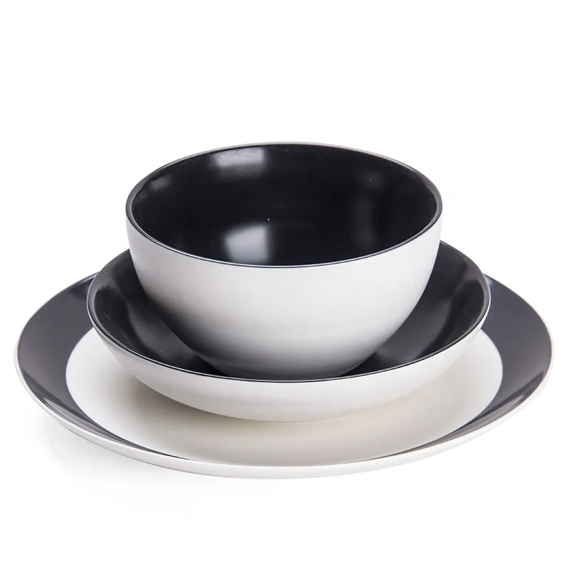 

stock inner black and outer white ceramic modern dinnerware sets prasmanan bowl and plate set of 3, Colorful