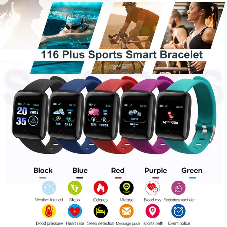 
116 PLUS Smart Bracelet Watch Color Screen Heart Rate Blood Pressure Monitoring Track Movement IP67 Waterproof Smart Watch 5.0 