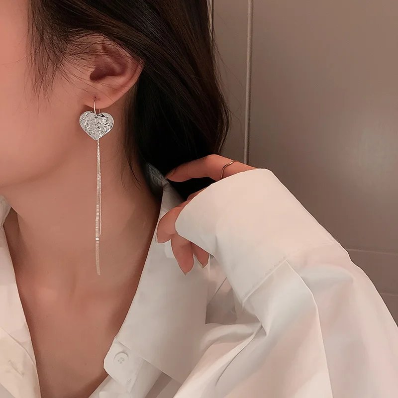 

fashion trendy long stud heart dangle earrings