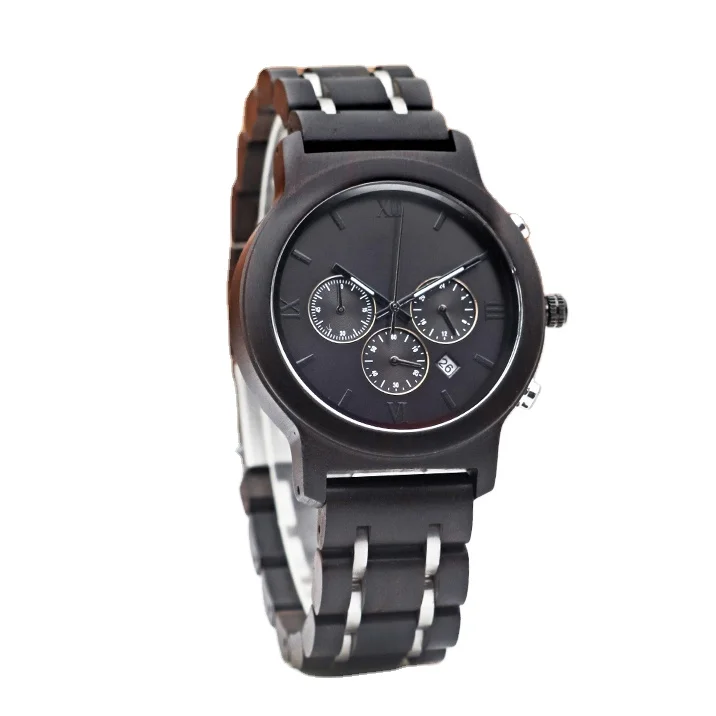 

Hot Selling Wristwatches Stainless Steel Wood Combined with Natural for Men Glass Wooden Case Unisex Round Wood Stop Watch 45mm