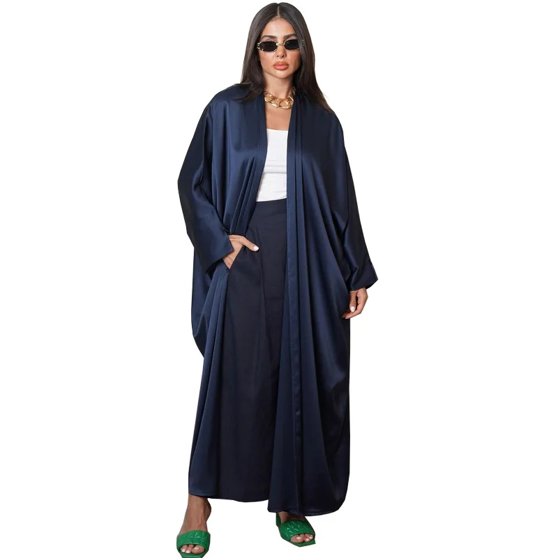 

Bicomfort 2024 Elegant Wholesale Custom Dubai Abaya Luxury Modest Satin Silk Kaftan for Women Open Kimono for Eid Occasion