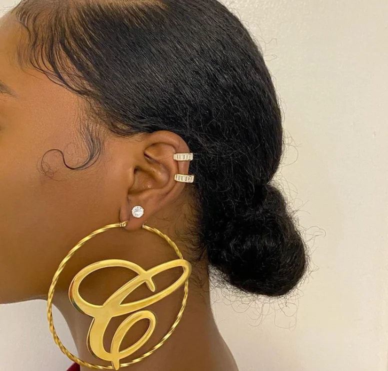 

Custom 18k Gold Plated Stainless Steel Big Hoop Initial Earring 26 Cursive Letter Earrings Tarnish Free Jewelry For Women 2022