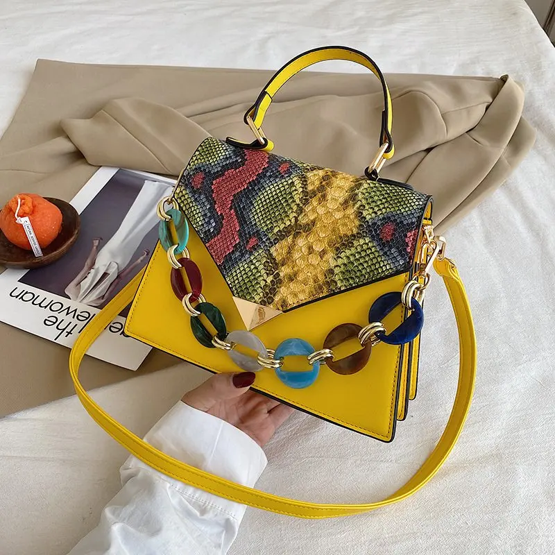 

2021 Korea Trendy Designer Fashion Snake Pattern Women Handbags Stone PU Leather Shoulder Crossbody Mini Purse Bags for Girls, Customizable
