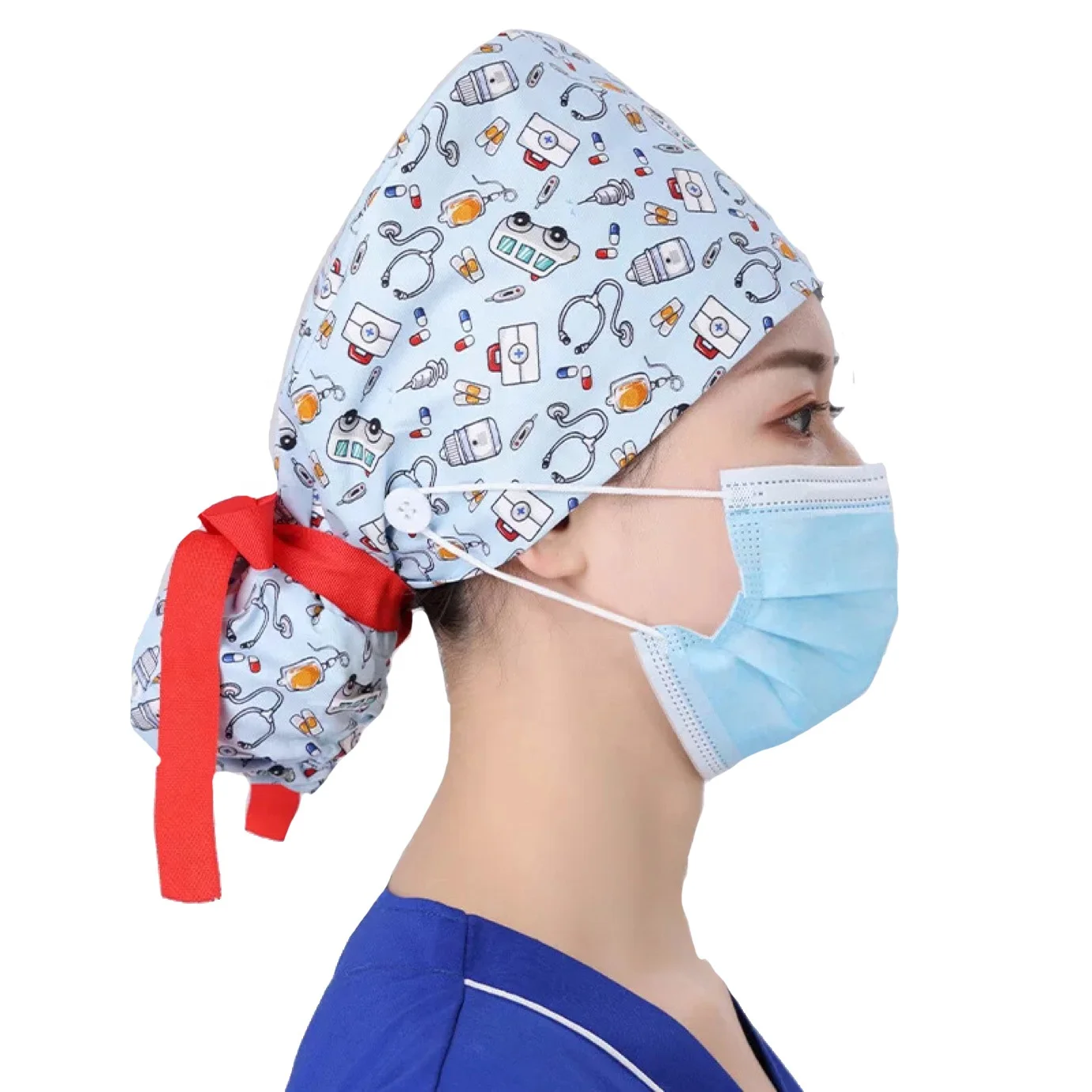 

New Arrival Pattern Ponytail Scrub Hat For Women Nurse Long Hair, Solid dyed&printed