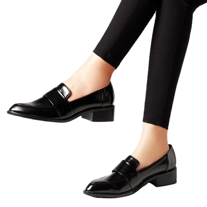 

Classic Penny Loafers Slip on Flat Shoes Black Patent Leather Low Heel Oxfords Shoes Hard-wearing Round Toe Flash Sale for Women, Black/brown