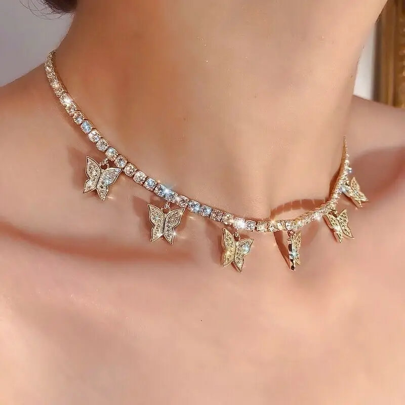 

RisingMoon Collar 2 Colors Gold Plated Butterfly Shape Tennis Necklace For Women